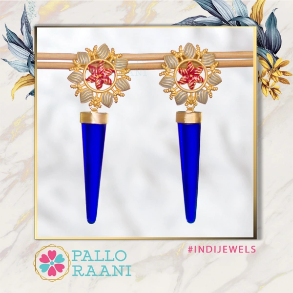 Matte gold Stone Drop Earring - blue